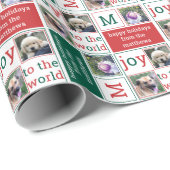 Modern JOY Red Green und White 3 Foto Collage Geschenkpapier (Rolleneckpunkt)