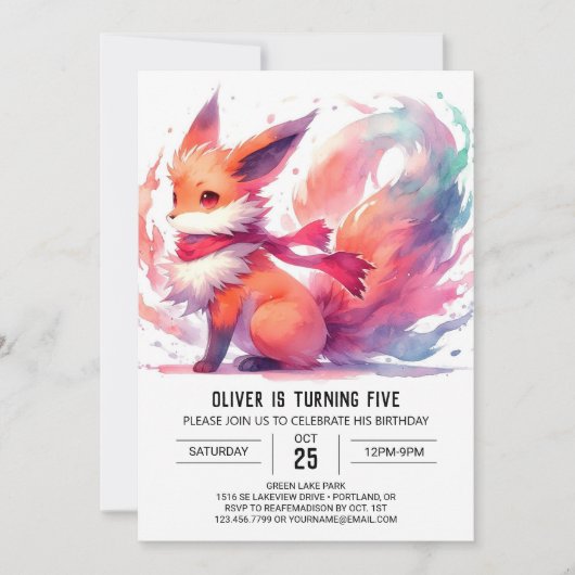 Modern Joyful Fox Birthday Einladung (Vorderseite)