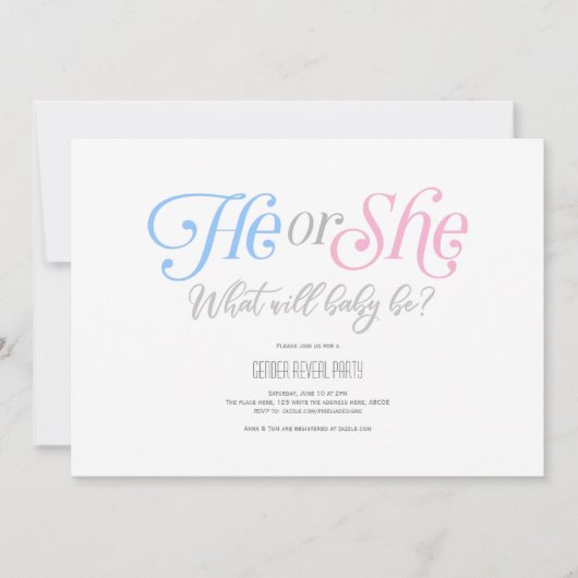 Modern, Junge oder Mädchen, Er oder sie, Gender Re Einladung (Vorderseite)