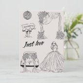 Modern Just Love Wedding Party-Minimalist Line Art Einladung (Stehend Vorderseite)