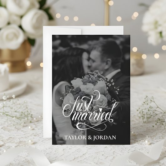 Modern Just Married Photo Custom Wedding Thank You Ankündigung