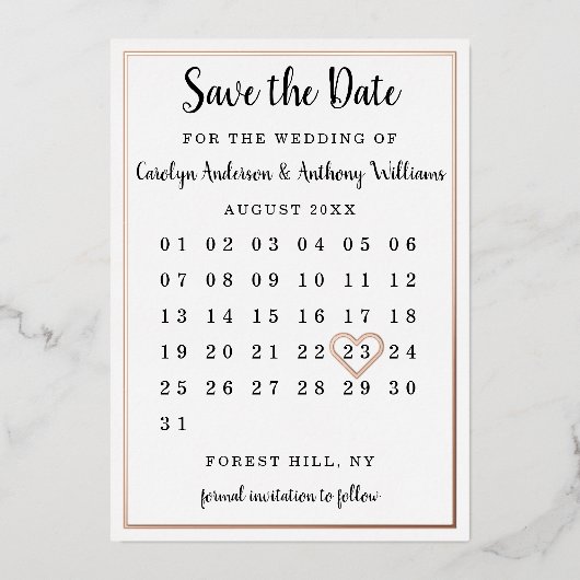 Modern Kalender Save the Date real Folieneinladung (Vorderseite)