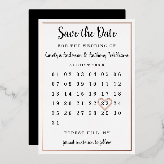 Modern Kalender Save the Date real Folieneinladung (Vorderseite/Rückseite)