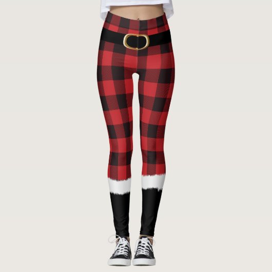 Modern Karierte Santa Costume Niedlich Weihnachten Leggings (Vorderseite)