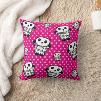 Modern Kawaii Panda Bear Pink Girly Polka Dot Kissen