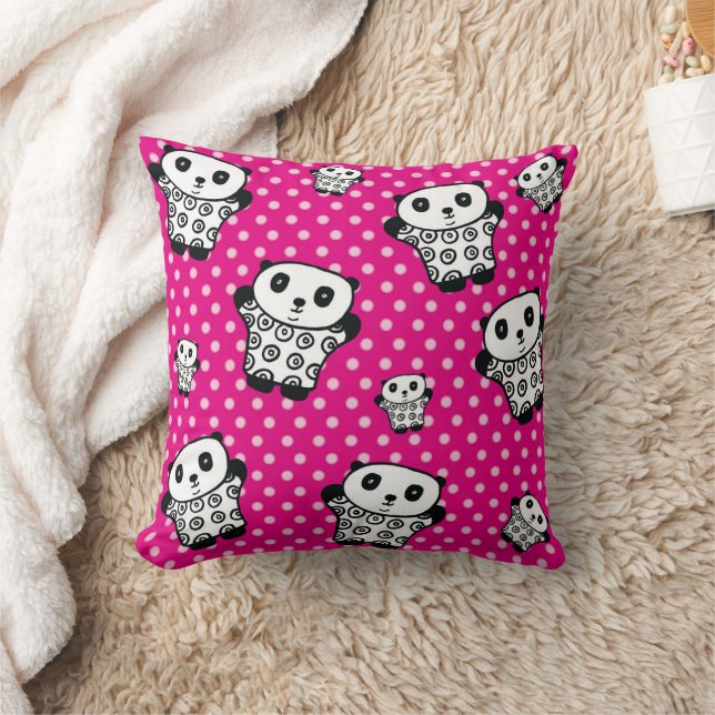 Modern Kawaii Panda Bear Pink Girly Polka Dot Kissen (Decke)