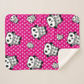 Modern Kawaii Panda Bear Pink Girly Polka Dot Sherpadecke (Vorderseite (Horizontal))