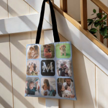 Modern Keepake Foto Collage Monogram Tote Bag