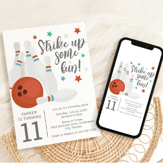 Modern Kids Bowling Party Geburtstagsparty Einladung