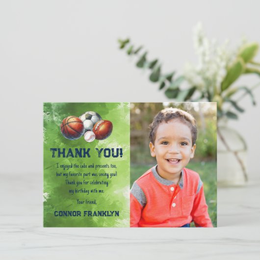 Modern Kids Foto Sports Danke Karte (Stehend Vorderseite)