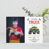 Modern Kids Monster Truck Birthday Party Einladung (Stehend Vorderseite)
