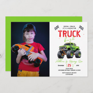 Modern Kids Monster Truck Birthday Party Einladung