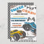 Modern Kids Monster Trucks Geburtstag Einladung (Vorne/Hinten)