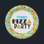 Modern Kids Pizza Birthday Party Individuelle Name Pappteller<br><div class="desc">Fun moderne Kinder-Pizza-Thema Geburtstagsparty Teller mit einem Pizza-gemusterten Hintergrund und bearbeitbaren Text,  um Ihren eigenen Namen hinzuzufügen</div>