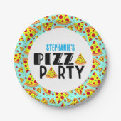 Modern Kids Pizza Birthday Party Individuelle Name Pappteller (Vorderseite)