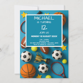 Modern Kids Sports Birthday Invitation Einladung