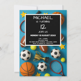Modern Kids Sports Birthday Invitation Einladung