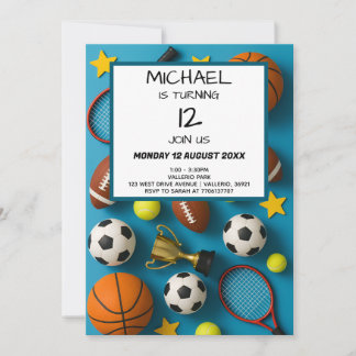 Modern Kids Sports Birthday Invitation Einladung