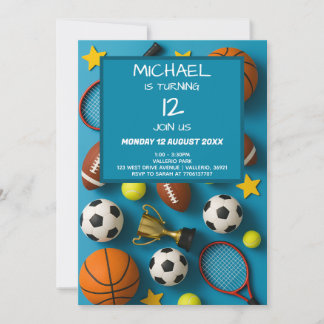 Modern Kids Sports Birthday Invitation Einladung