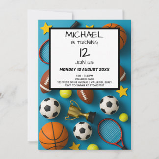 Modern Kids Sports Birthday Invitation Einladung