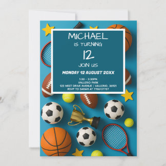 Modern Kids Sports Birthday Invitation Einladung