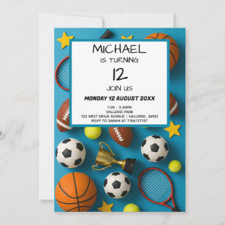 Modern Kids Sports Birthday Invitation Einladung