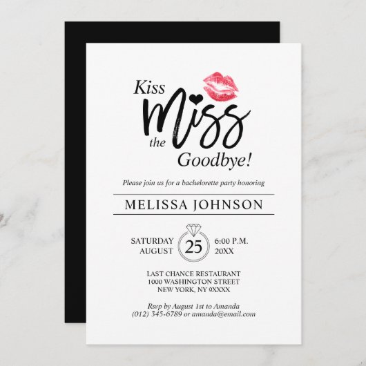 Modern Kiss Miss Goodbye Lifts Junggeselinnen-Absc Einladung (Vorne/Hinten)