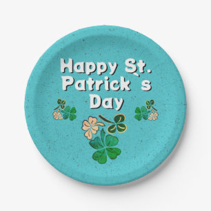 Modern Kleeblatt Clover Happy St Patrick`s Day Pappteller