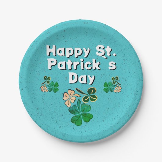 Modern Kleeblatt Clover Happy St Patrick`s Day Pappteller (Vorderseite)