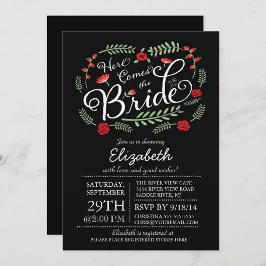 Modern kommt hier die rote Blumen Braut Einladung (Vorne/Hinten)