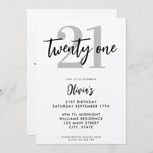 Modern Kraft Elegant 21. Geburtstag Einladung (Vorne/Hinten)