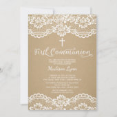 Modern Kraft Lace First Holy Community Einladung (Vorderseite)