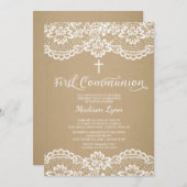 Modern Kraft Lace First Holy Community Einladung (Vorne/Hinten)