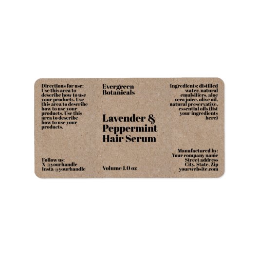 Modern Kraft Paper Cosmetics Dropper Bottle Label Adressaufkleber (Vorne)