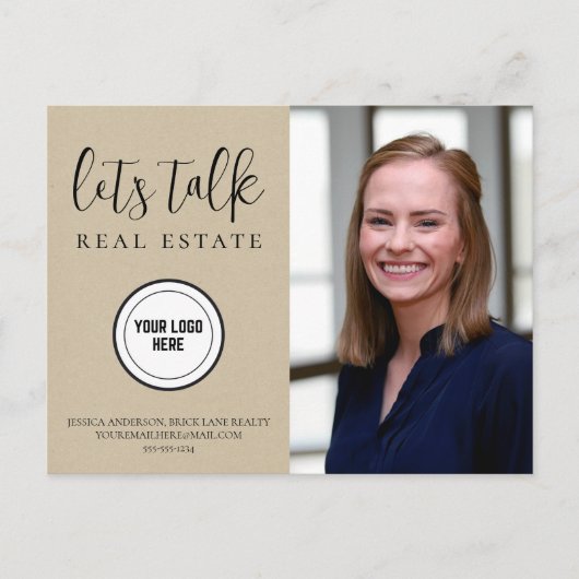 Modern Kraft Paper Real Anwesen Add Logo Postkarte (Vorderseite)