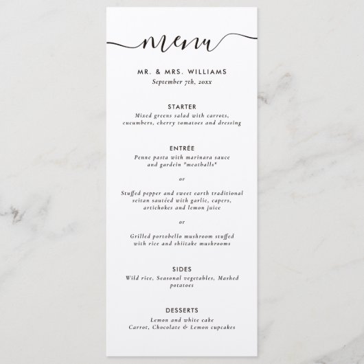 Modern Kraft Wedding Menu Menükarte (Vorderseite)