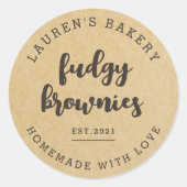 Modern Kraft Zuhause Bakery Logo Homemade Brownies Runder Aufkleber (Vorderseite)