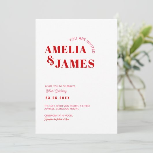 modern kühl funky Viva Magenta Wedding Einladung (Stehend Vorderseite)