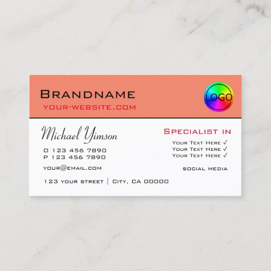 Modern Lachs ganz einfach mit Logo Beruflich Visitenkarte (Rückseite)