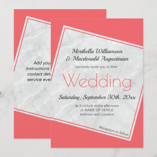 Modern Lachs Pink Wedding Einladung (Vorne/Hinten)