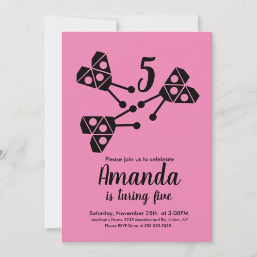 Modern Ladybug Bug Geometrie Geburtstagspink Einladung (Vorderseite)