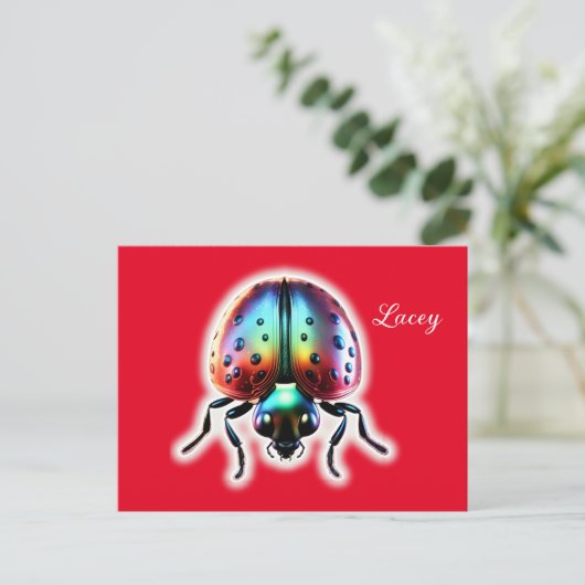 Modern Ladybug Postkarte (Stehend Vorderseite)