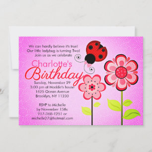 Modern Ladybug und Blume Geburtstagsparty Einladung