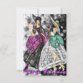 Modern Ladys Drinks Wine Happy Birthday Card (Rückseite)