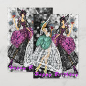 Modern Ladys Drinks Wine Happy Birthday Card (Vorne/Hinten)