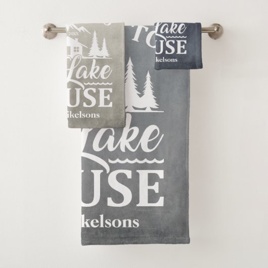 Modern Lake House Familienname Badhandtuch Set (Insitu)