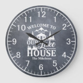 Modern Lake House Familienname Große Wanduhr (Vorderseite)