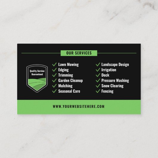 Modern Landscaping Lawn Mowing Black Green QR Code Visitenkarte (Rückseite)