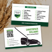 Modern Landscaping Lawn Mowing White Green QR Code Visitenkarte