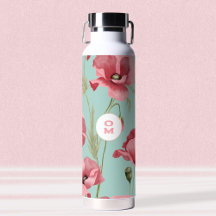 Modern Large Pink Poppy Wildblume Monogram
